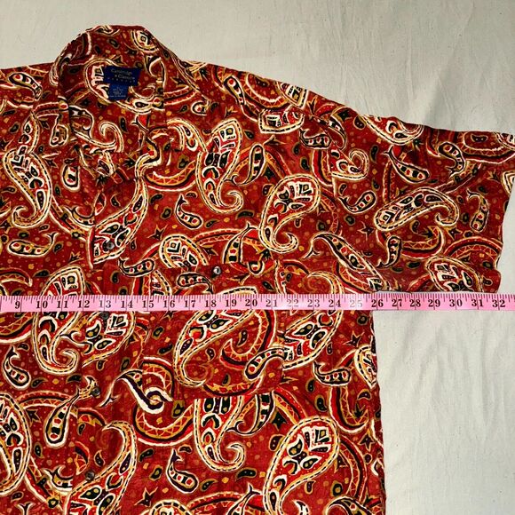 Cambridge Classic Shirt Men's Large Brown Paisley Silk Short Sleeve Button-Up - Picture 4 of 5